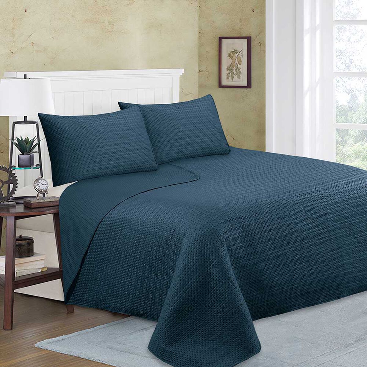 Quilt Doral 2 Plazas Liso Deluxe Azul