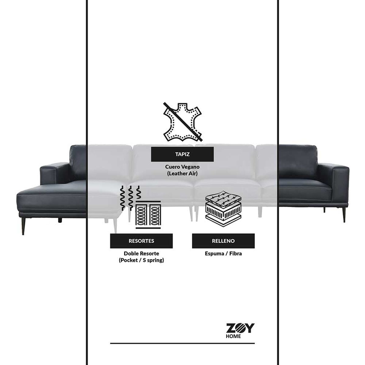 Sofá Seccional Izquierdo Zoy Home Dubrovnik 4 Cuerpos Azul