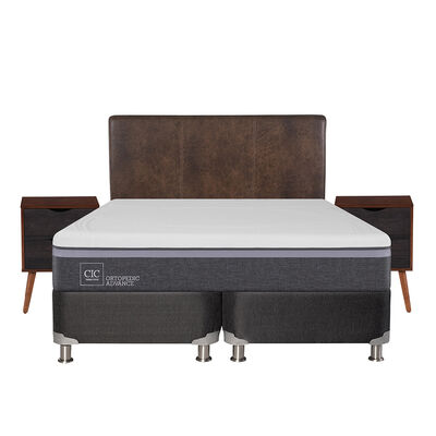 Imagen 1 del producto Box Spring CIC Base Dividida 2 Plazas Ortopedic Advance + Respaldo + 2 Veladores Baker
