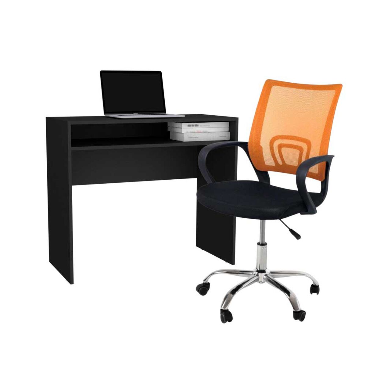 Combo Oficina Escritorio Wengue + Silla New York Negra y Naranjo Arthome