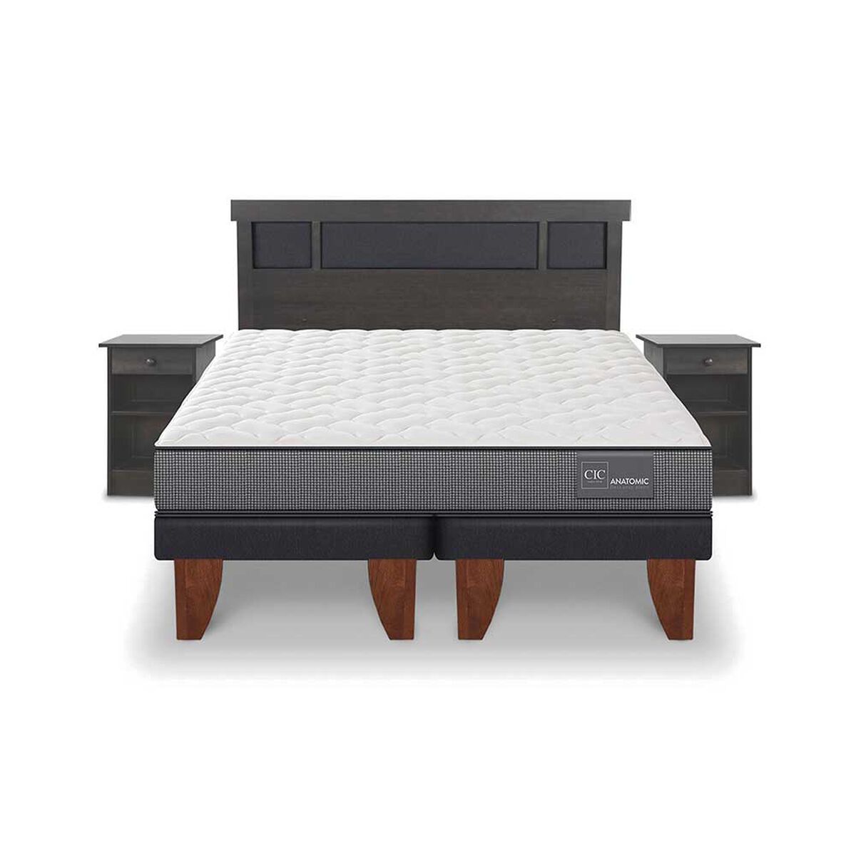 Cama Europea CIC Base Dividida King Anatomic + Respaldo + 2 Veladores Dublin