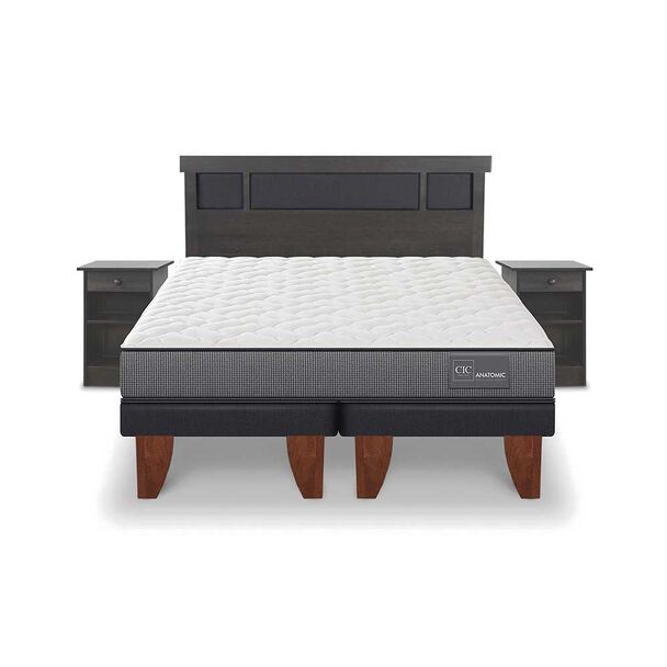 Cama Europea CIC Base Dividida King Anatomic + Respaldo + 2 Veladores Dublin