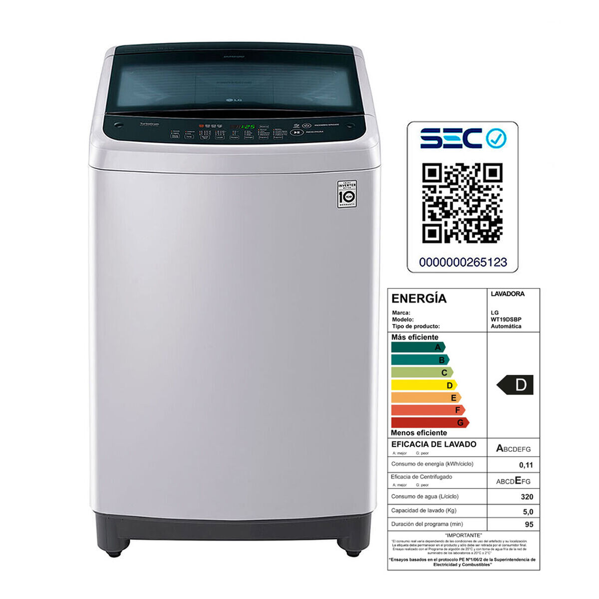 Lavadora Automática LG WT19DSBP 19 kg