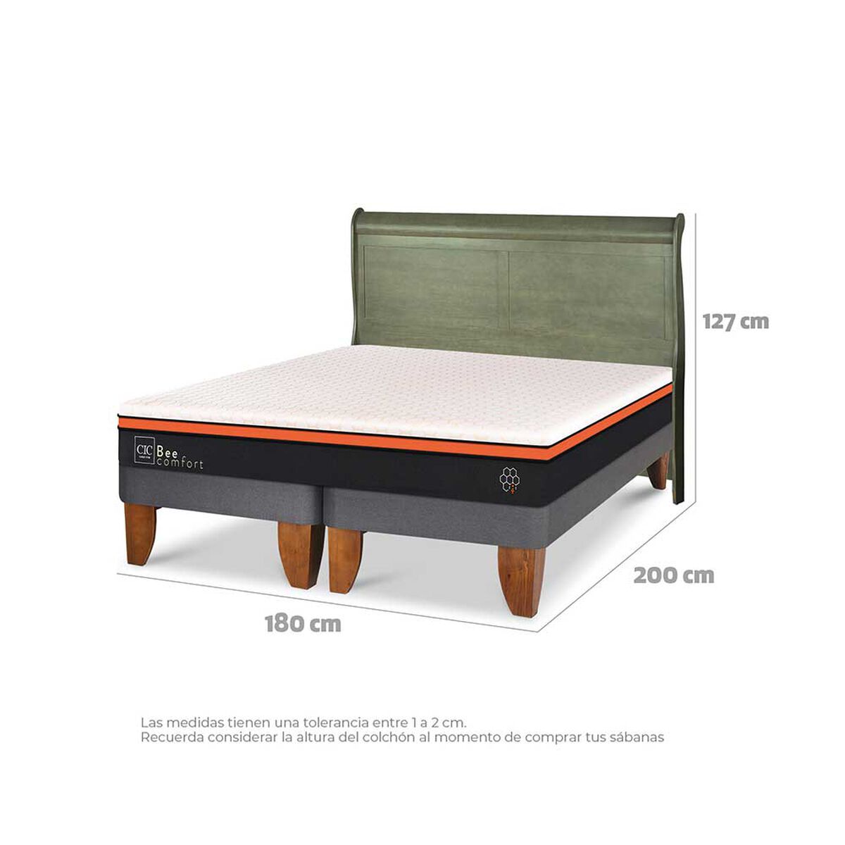 Cama Europea CIC Base Dividida King Beecomfort + Respaldo Miro Olivo