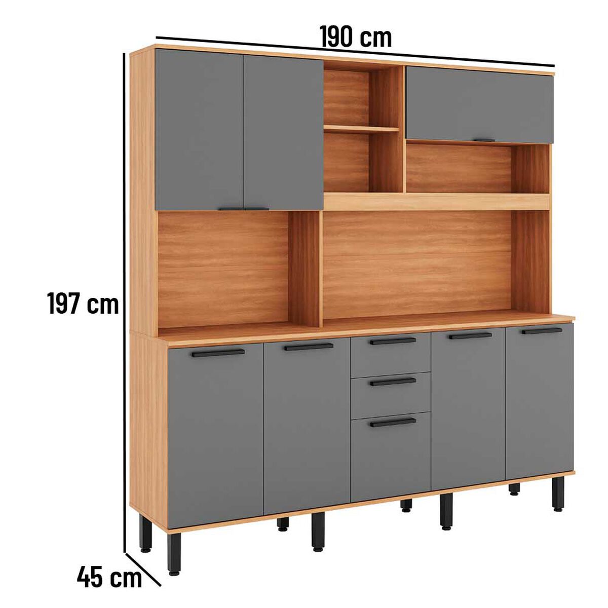 Kit de Cocina Roca Casta&ntilde;a 8 Puertas 3 Cajones Canela-Ceniza