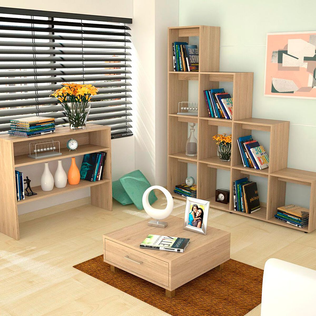 Mesa de Centro + Biblioteca + Mesa de Arrimo TuHome Beijing