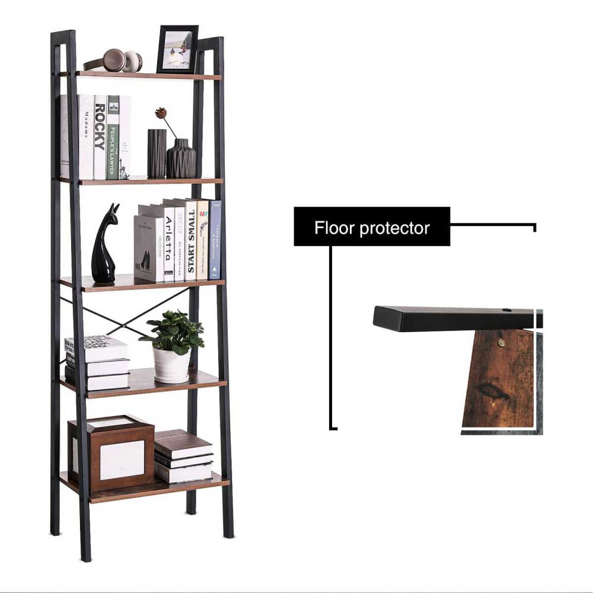 Repisa Escalera Fm Furniture Metalwood Colection Marrón Rústico