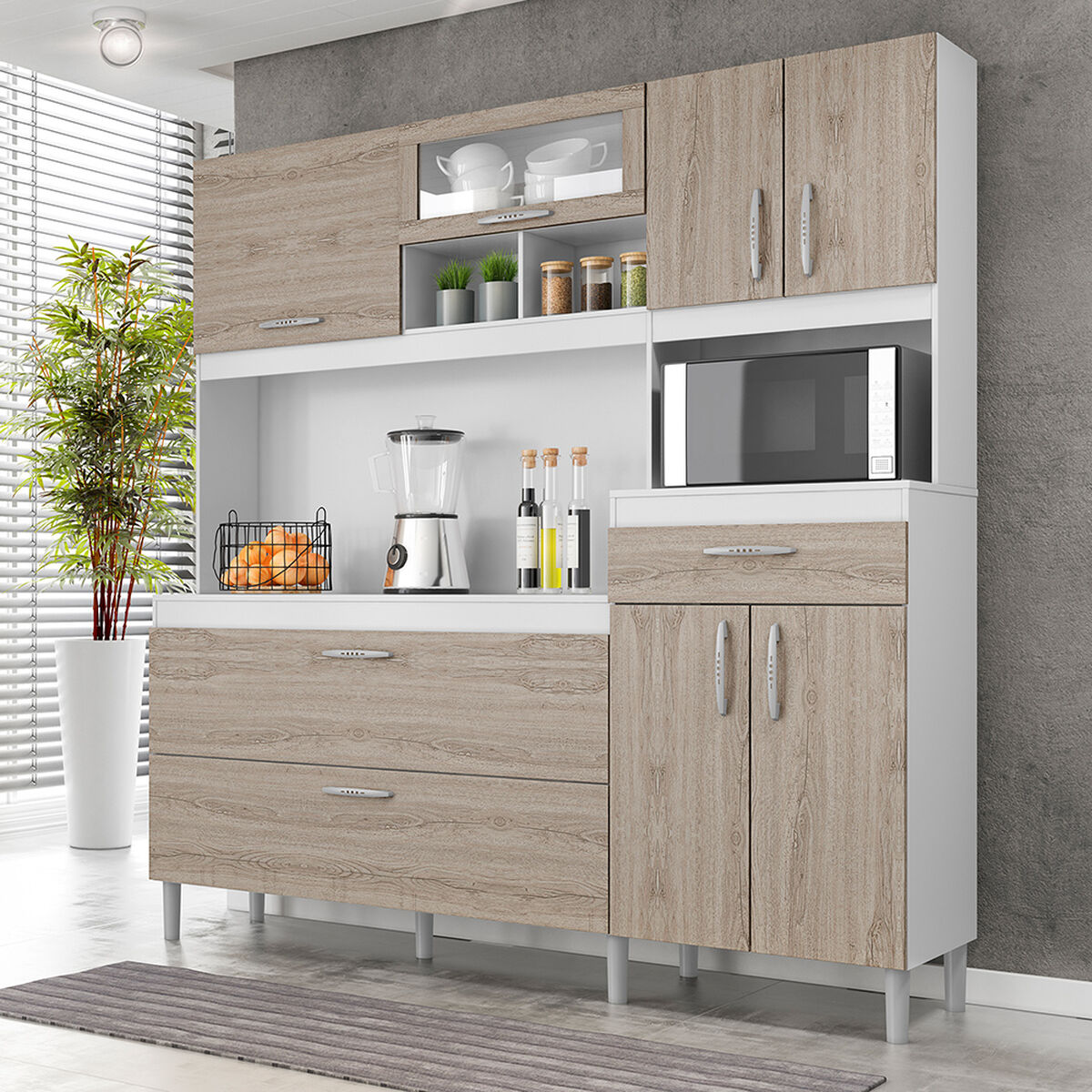 Mueble de Cocina Vekkahome Bisel 8 Puertas 1 Cajón Café Blanco