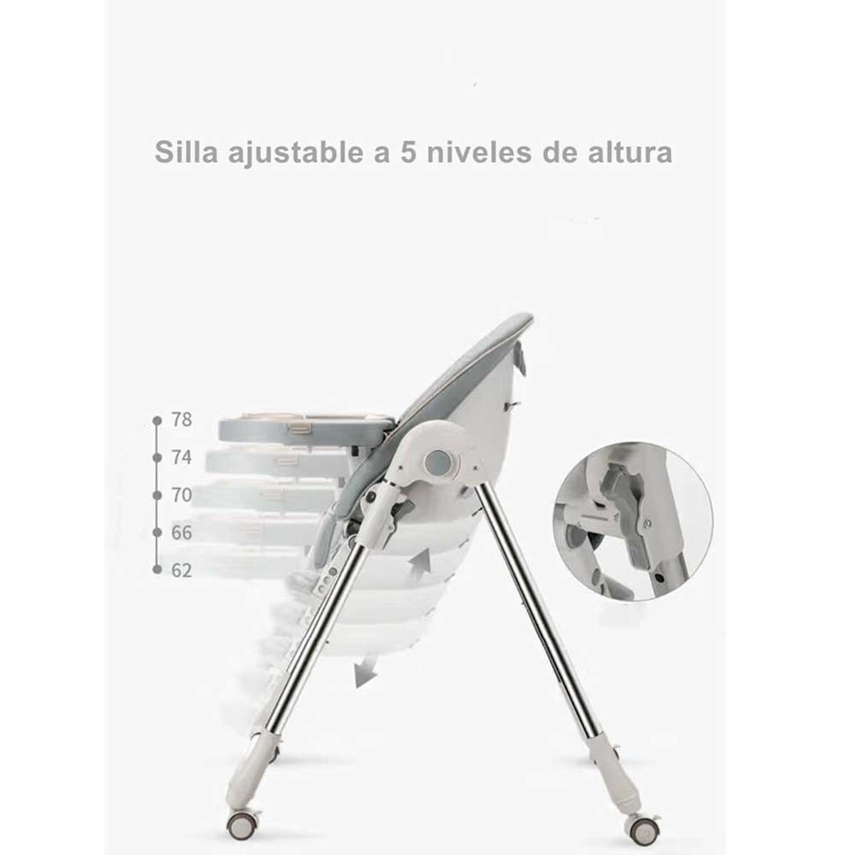 Silla de Comer Lubabycas Plegable con Ruedas Gris