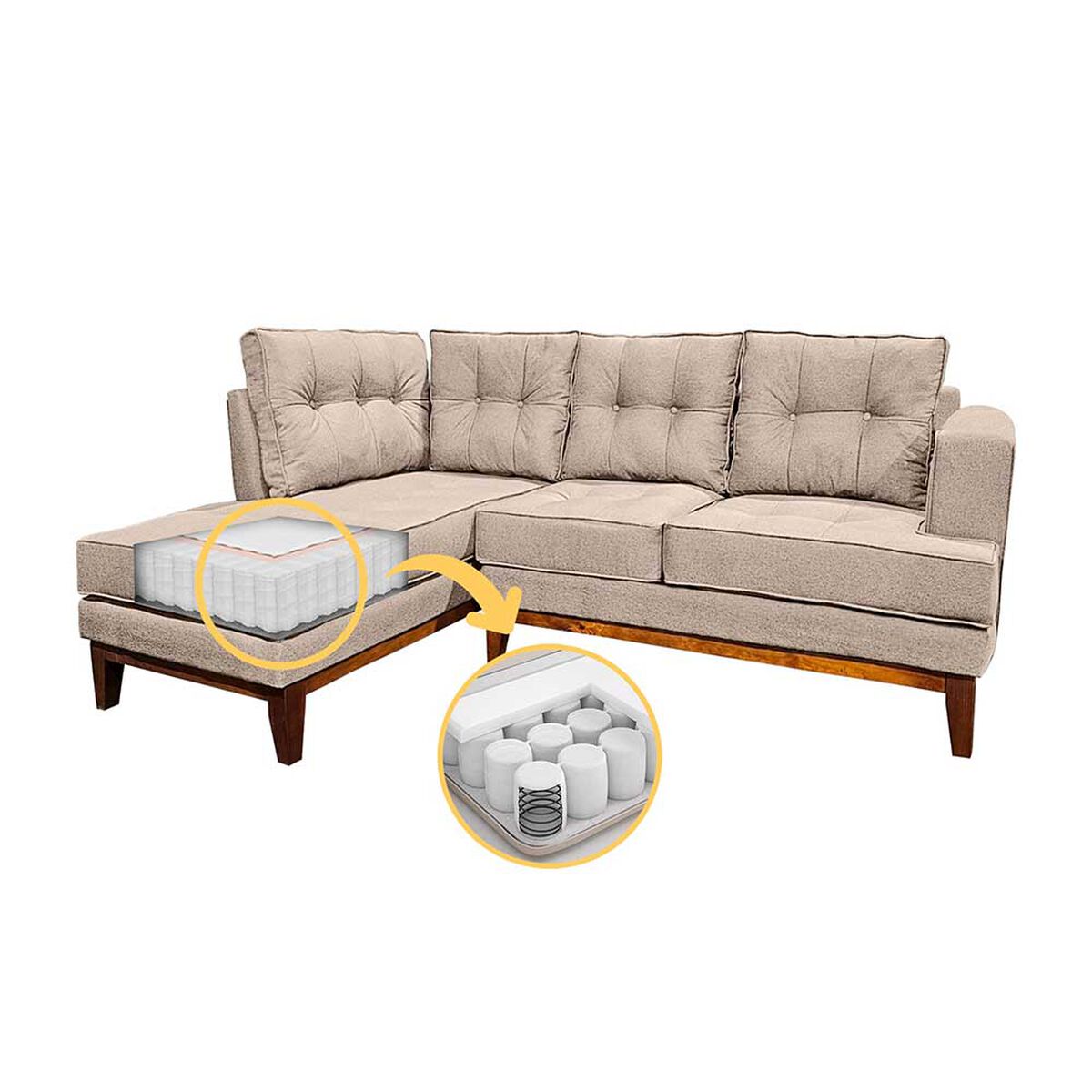 Sof&aacute; Seccional Izquierdo Living Factory Ma&ntilde;io 4 Cuerpos Beige