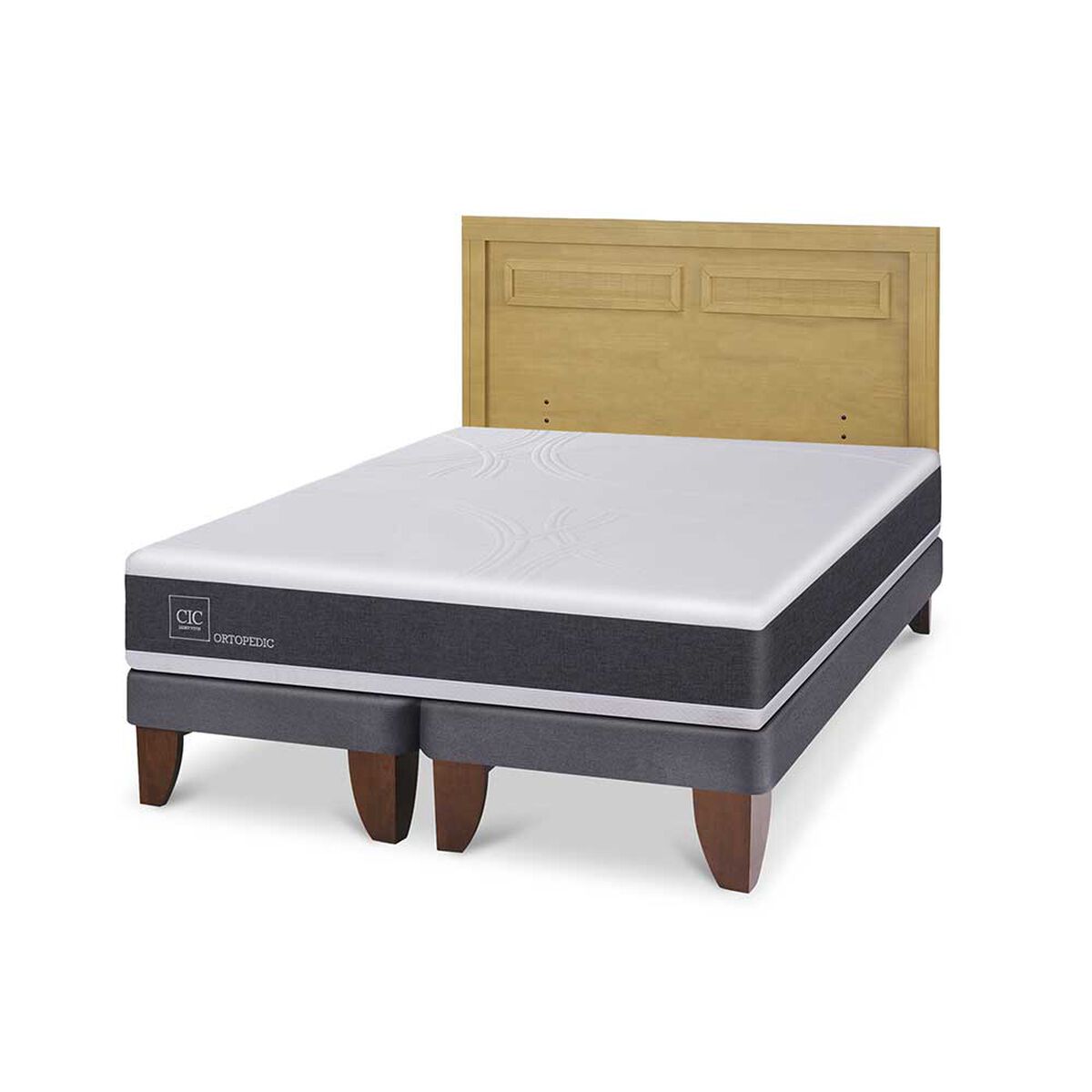 Cama Europea CIC Base Dividida 2 Plazas Ortopedic + Respaldo Milan Mostaza