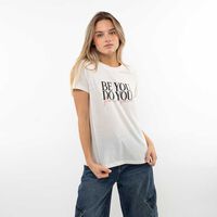 Polera Con Estampado Manga Corta Mujer Icono Arena