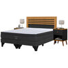 Combo Cama Europea Rosen Base Dividida 2 Plazas Tempo + Respaldo + 2 Veladores Casanova 2 Plazas Naturale Negro