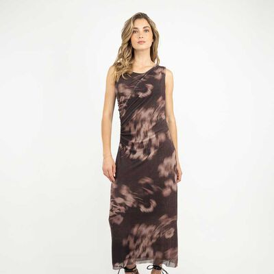 Vestido Maxi Estampado Sin Mangas Mujer Zibel Cafe