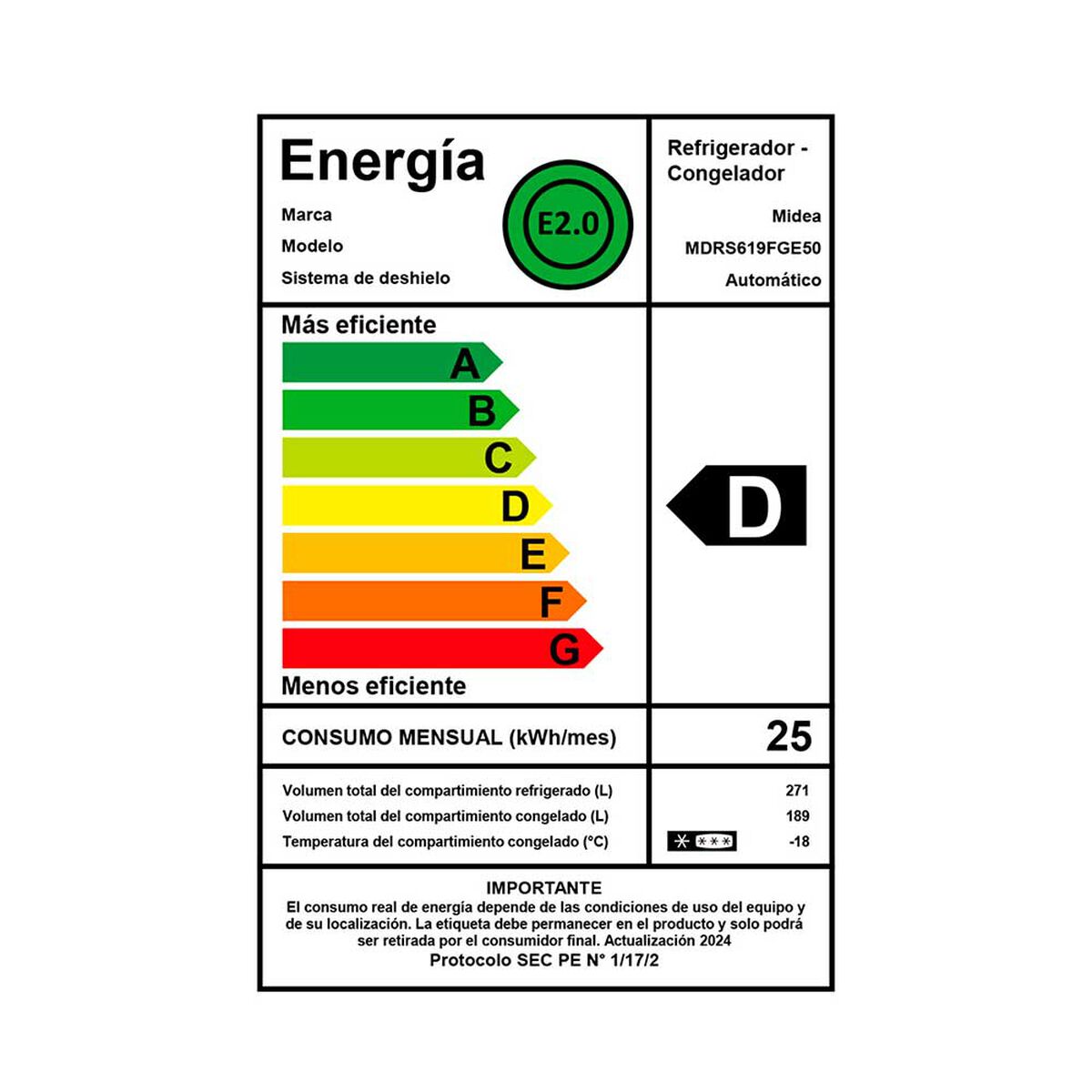 Refrigerador Side by Side Midea MDRS619FGE50 460 lts.