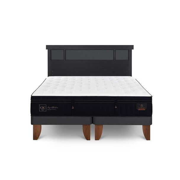 Cama Europea CIC Base Dividida 2 Plazas Premium + Respaldo Dublin Negro