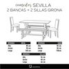 Juego de Comedor Latam Home Sevilla Girona 2 Sillas + 2 Bancas Lino Gris Oscuro
