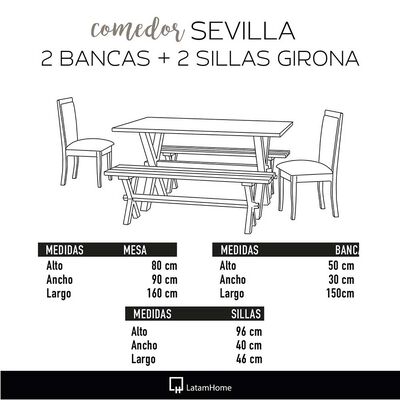 Imagen 2 del producto Juego de Comedor Latam Home Sevilla Girona 2 Sillas + 2 Bancas Lino Gris Oscuro