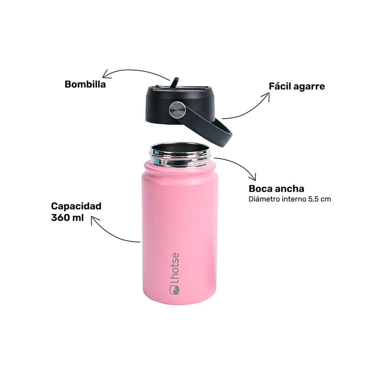 Botella Térmica Niño Insulada Hydro 360ml Rosado Lhotse