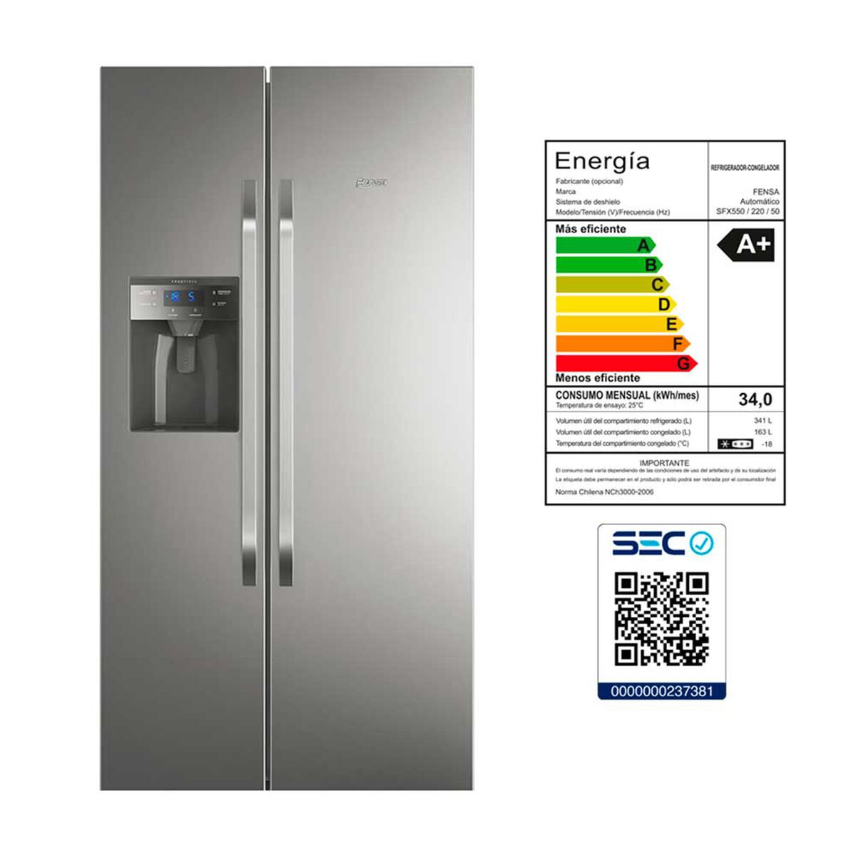 Refrigerador Side by Side Fensa SFX550 504 lts