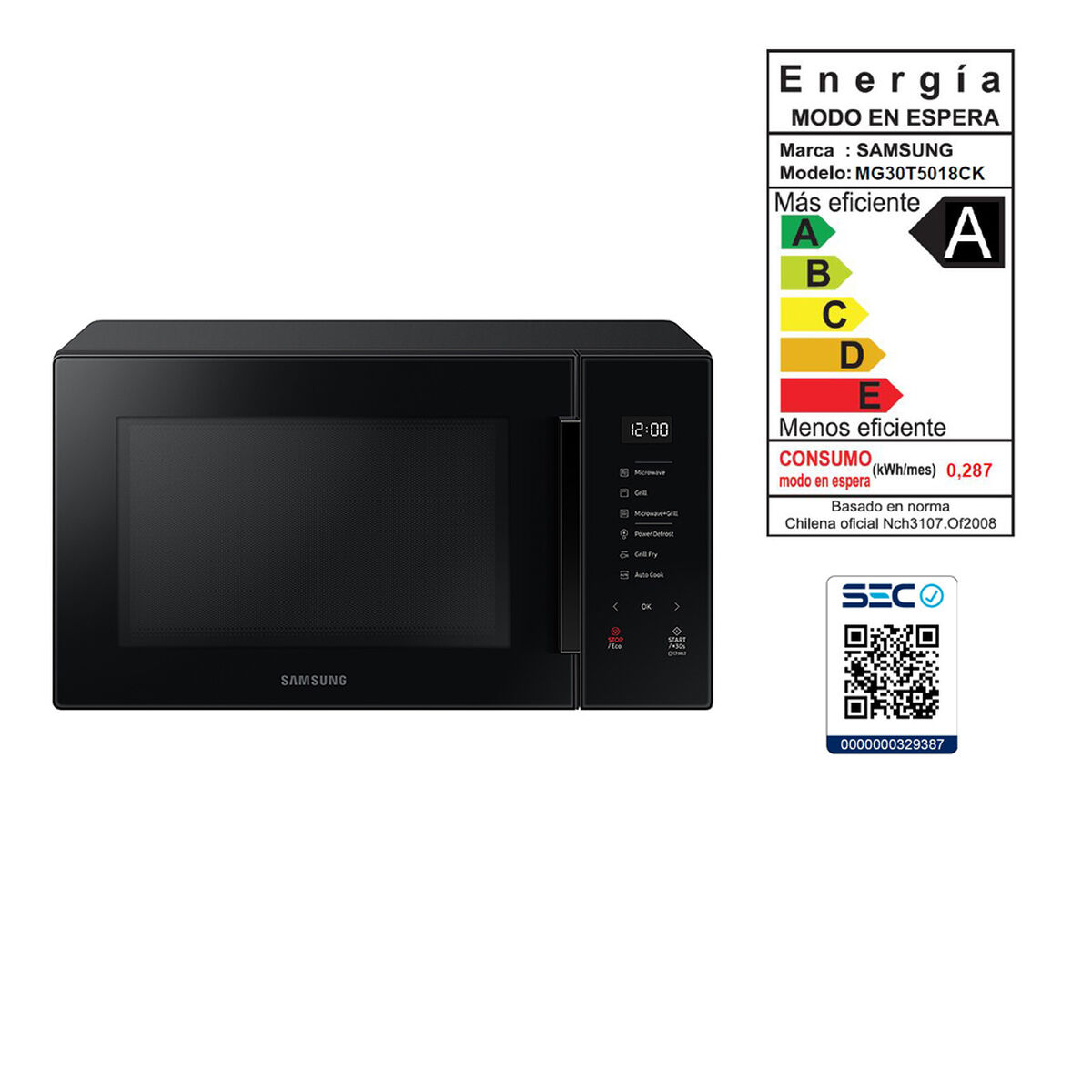 Microondas Samsung MG30T5018CK/ZS 30 lts.