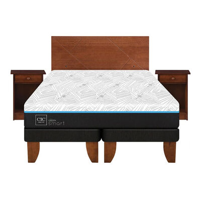 Cama Europea CIC Green Infinity 2 Plazas + 1 Respaldo + 2 Veladores Villarrica