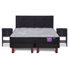 Cama Europea Flex 2 Plazas Therapedic Plus  + Respaldo Royal Negro + 2 Veladores Rover