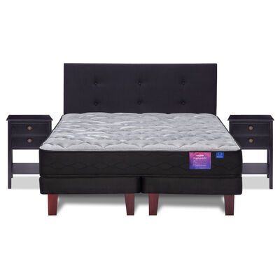 Imagen 2 del producto Cama Europea Flex 2 Plazas Therapedic Plus + Respaldo Royal Negro + 2 Veladores Rover