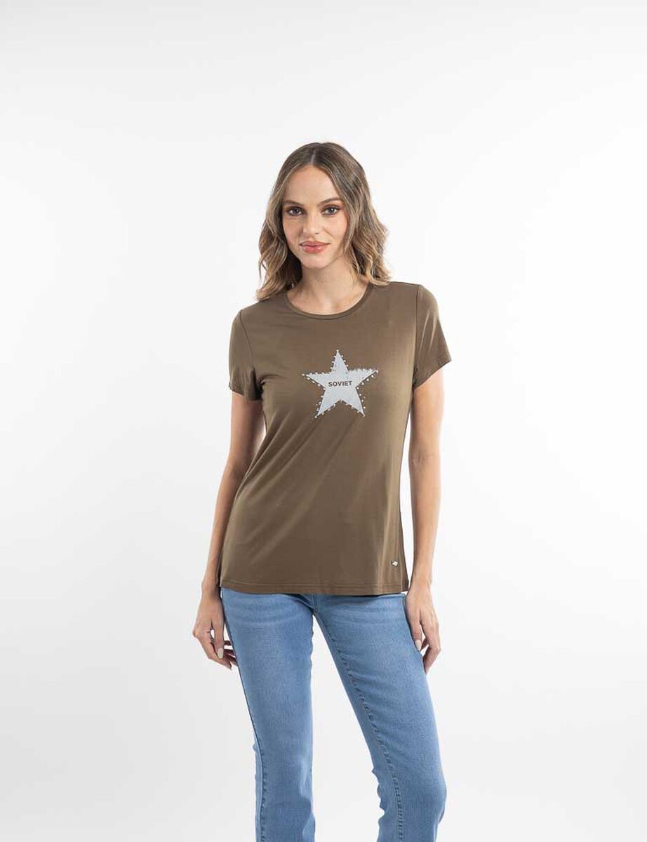 Polera Con Estampado Manga Corta Mujer Soviet