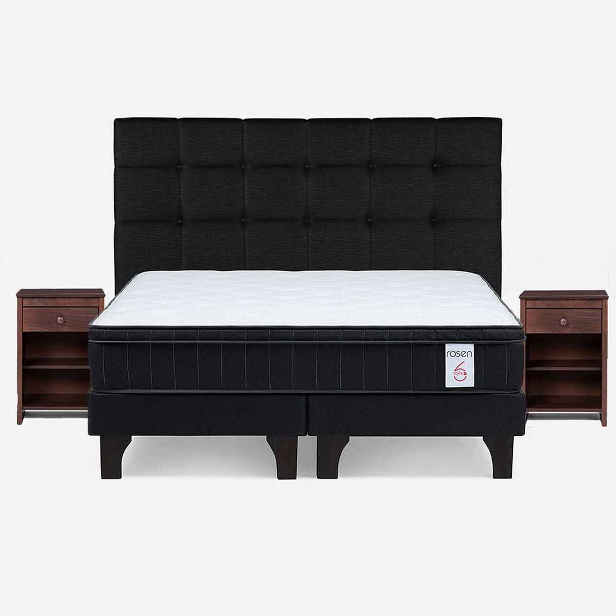 Cama Europea  Rosen Super King New Style 6 Plus + Respaldo + 2 Veladores Ferrara