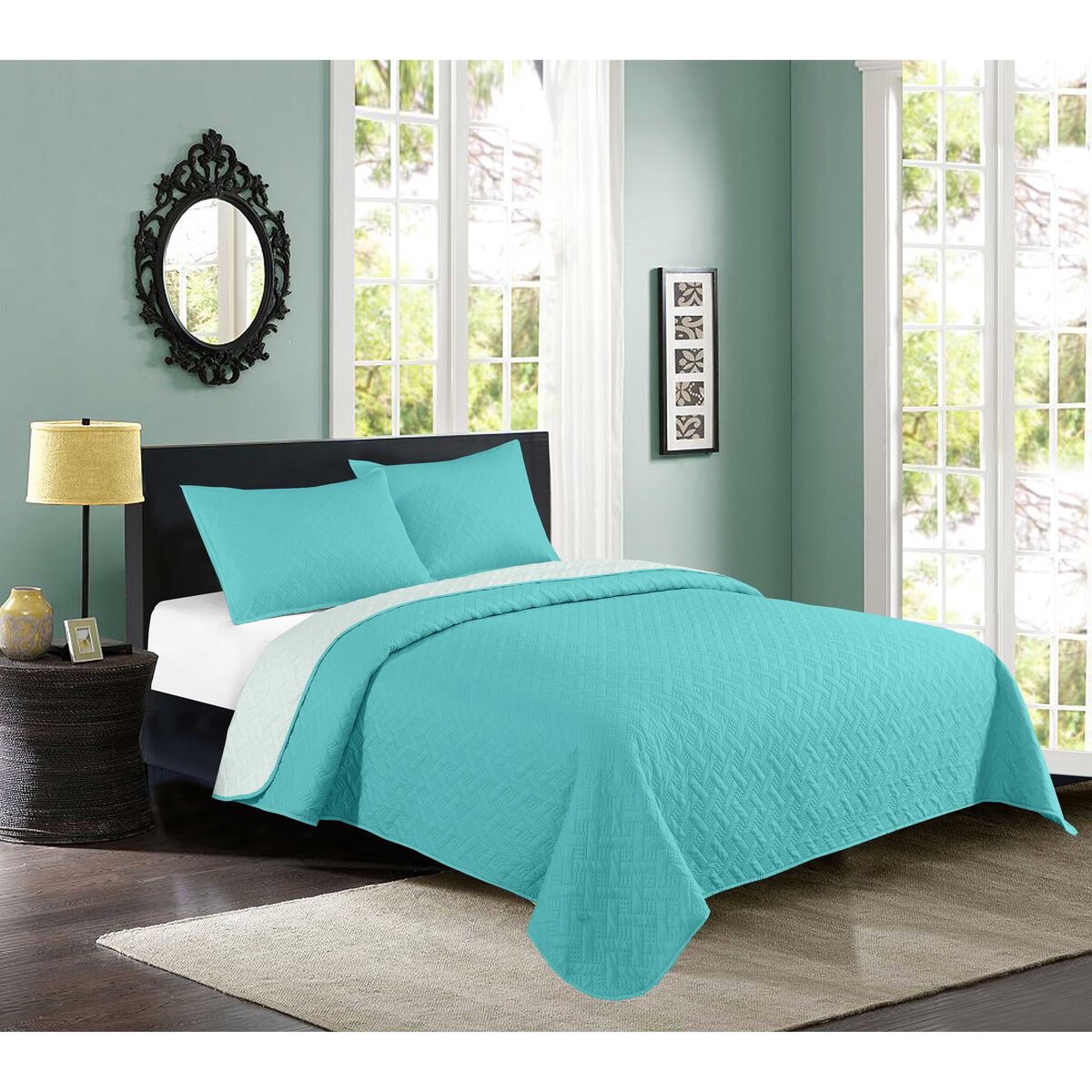 Quilt Estampado Illusions 2 Plazas Bicolor Turquesa