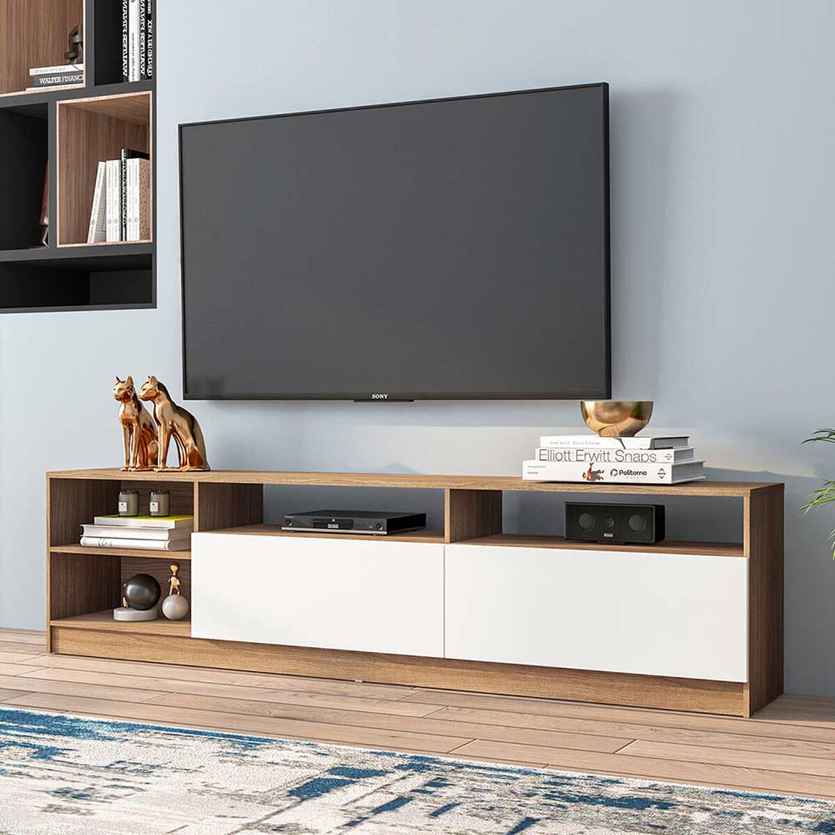 Rack TV Vekkahome Moyan Hasta 75'' Café Blanco