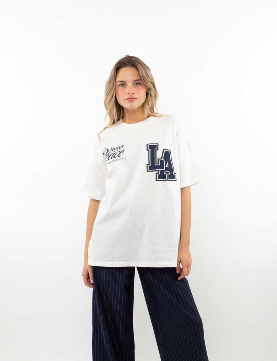 Polera Oversized Con Estampado Manga Corta Mujer Icono