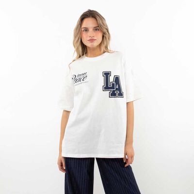Polera Oversized Con Estampado Manga Corta Mujer Icono