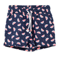 Short Estampado de Algodón Niña Chess Azul, Crudo