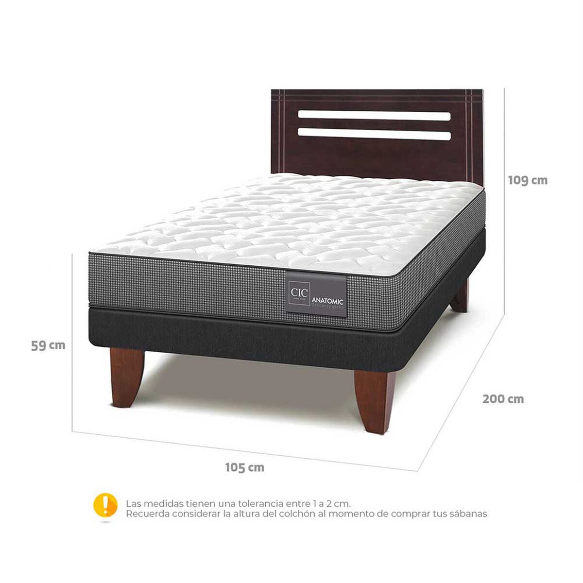 Cama Europea CIC 1,5 Plazas Anatomic + Respaldo Munich