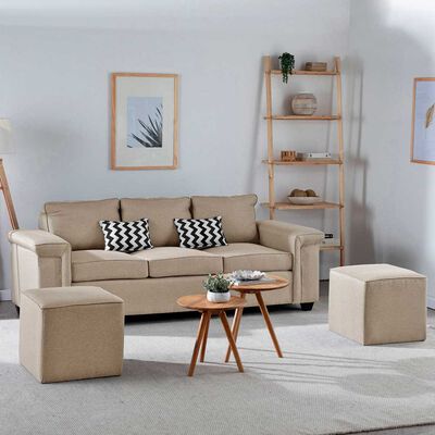 Imagen 1 del producto Sofá Mons Sicilia 3 Cuerpos + Dos Pouf 1 Cuerpo Beige
