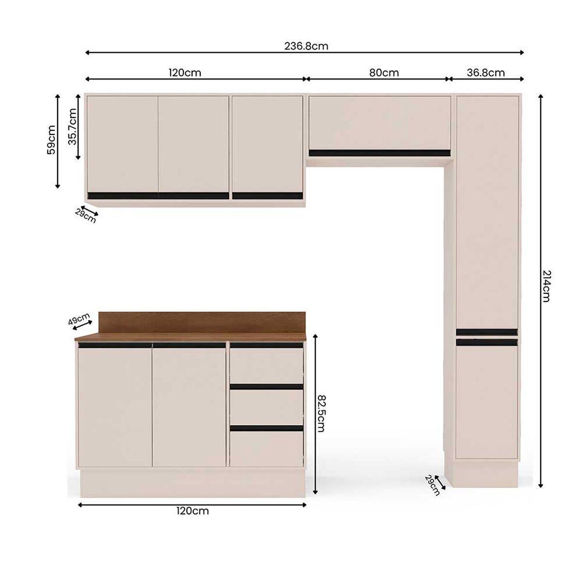 Kit Cocina Modular Premier Vekkahome 8 Puertas 3 Cajones Beige