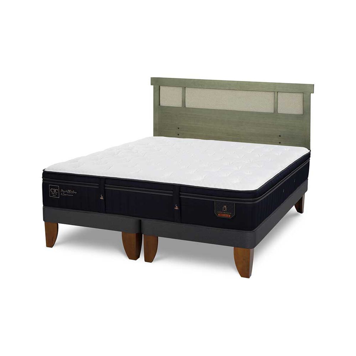 Cama Europea CIC Base Dividida King Súper Premium + Respaldo Dublin Olivo