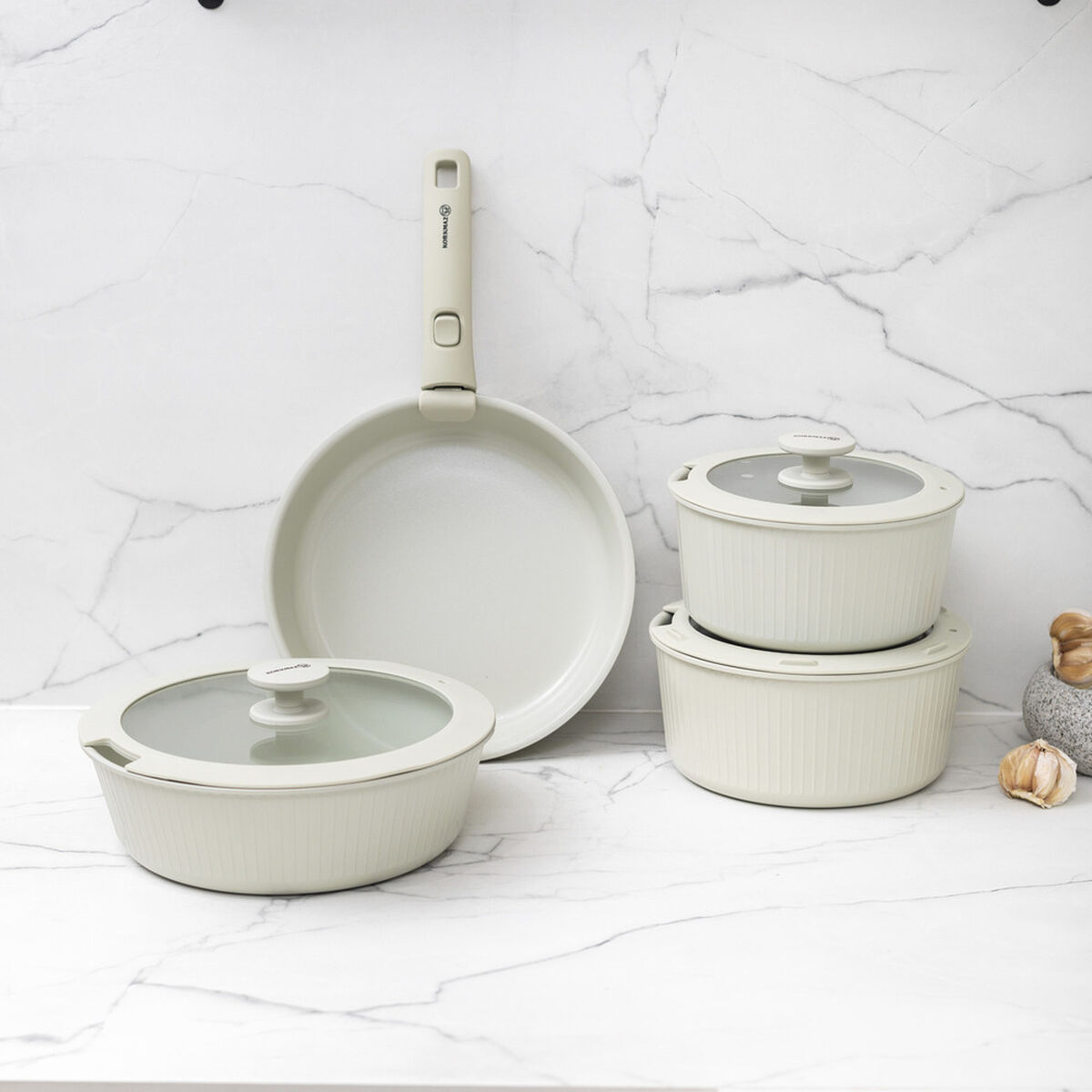 Bater&iacute;a de Cocina Korkmaz Nova Pratika 7 Piezas Beige
