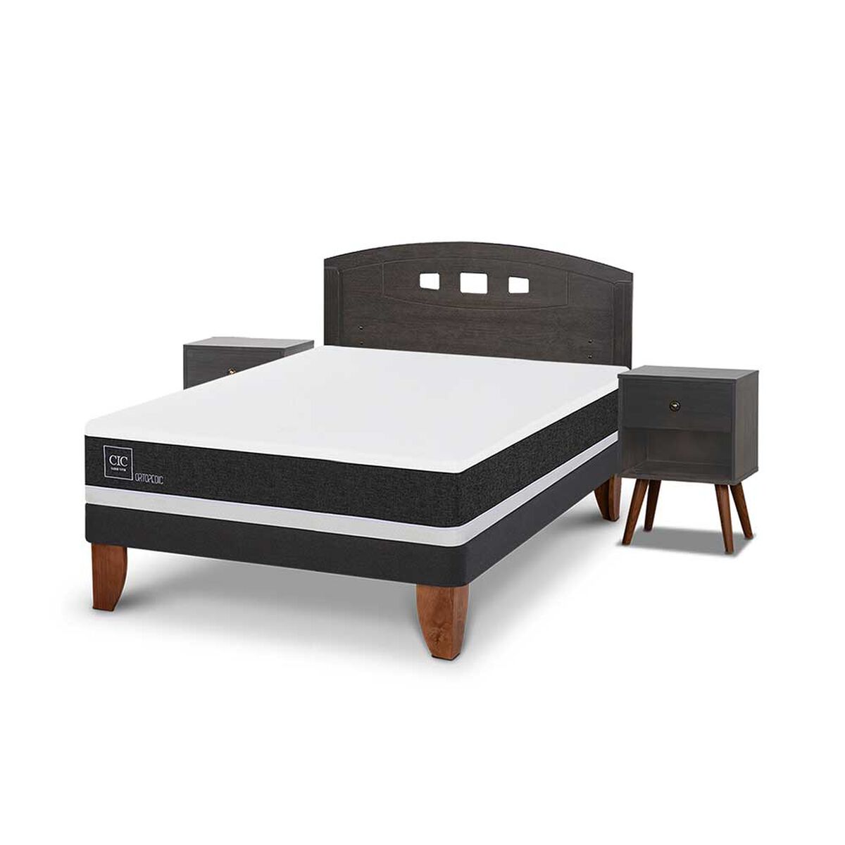 Cama Europea CIC 2 Plazas Ortopedic + Respaldo + 2 Veladores Gales