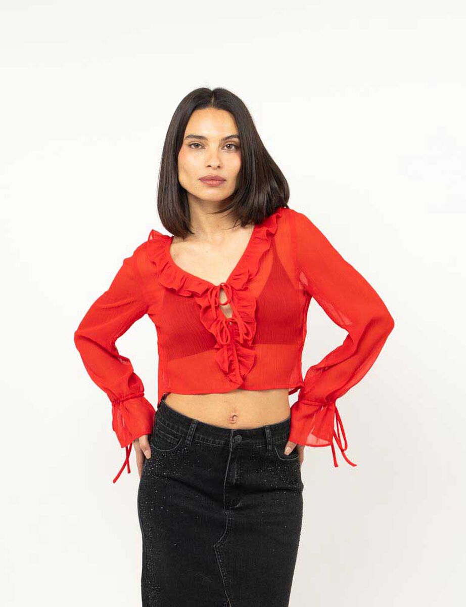 Blusa Transparente Manga Campana Mujer Fiorucci