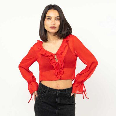Blusa Transparente Manga Campana Mujer Fiorucci
