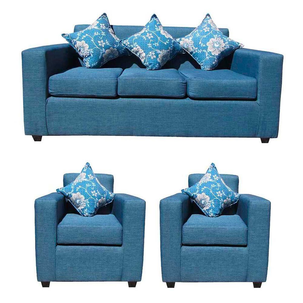 Juego de Living Almore Paris Sof&aacute; 3 Cuerpos + Dos Sillones 1 Cuerpo Azul