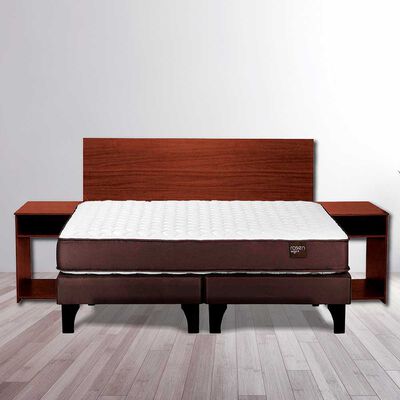 Imagen 1 del producto Cama Europea Rosen Base Dividida 2 Plazas Ergo T + Gratis Respaldo + 2 Veladores Casanova 2 Plazas Nogal