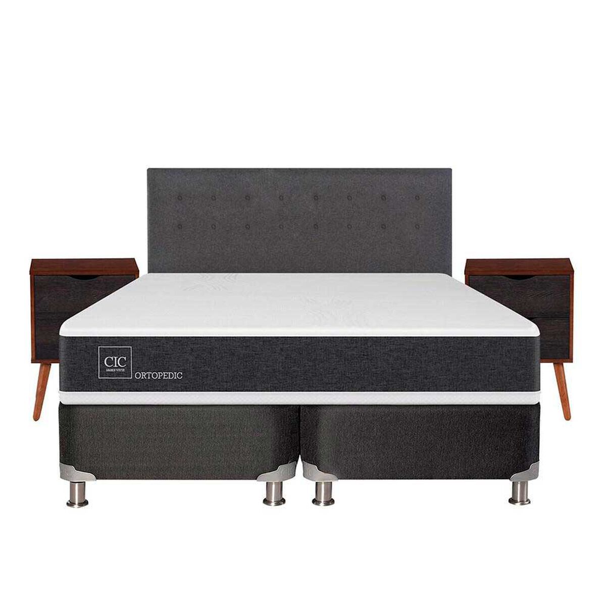 Box Spring CIC king New Ortopedic + Respaldo + velador Eufrates