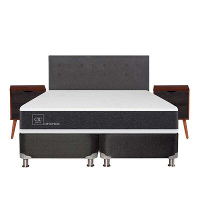 Imagen 1 del producto Box Spring CIC king New Ortopedic + Respaldo + velador Eufrates