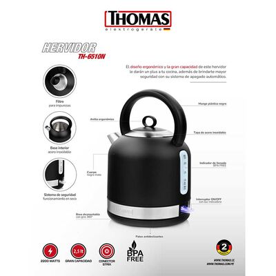 Imagen 2 del producto Hervidor Eléctrico Thomas TH-6510N 2,5 lts.