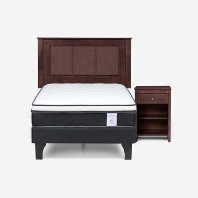 Cama Europea Rosen 1,5 Plazas New Style 6 + Respaldo + Velador Rachel