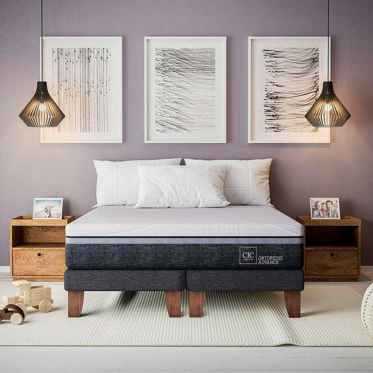 Cama Europea CIC 2 Plazas Ortopedic Advance + 2 Veladores Niger